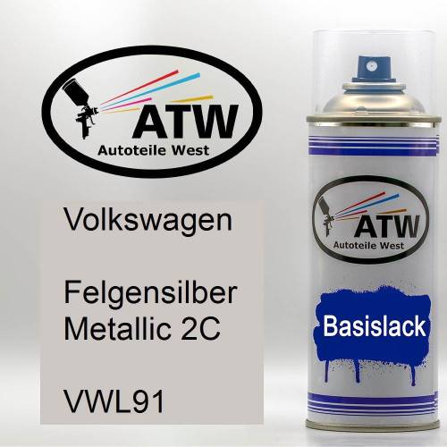 Volkswagen, Felgensilber Metallic 2C, VWL91: 400ml Sprühdose, von ATW Autoteile West.